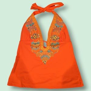Nanette Lepore Embroidered Halter Tankini Top Orange/Red Size - XS